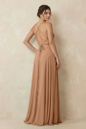 A - Line Chiffon Bridesmaid Dress With Slit in Bronzer - SHE IS ME Bridesmaid Dresses