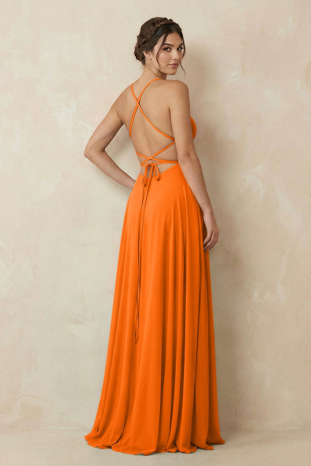 A - Line Chiffon Bridesmaid Dress With Slit in Cinnamon - KISS BRIDAL Bridesmaid Dresses
