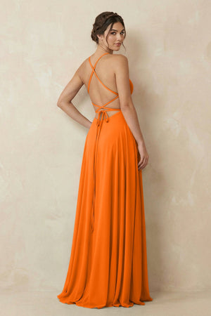 A - Line Chiffon Bridesmaid Dress With Slit in Cinnamon - SHE IS ME Bridesmaid Dresses