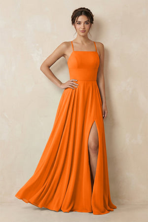 A - Line Chiffon Bridesmaid Dress With Slit in Cinnamon - SHE IS ME Bridesmaid Dresses