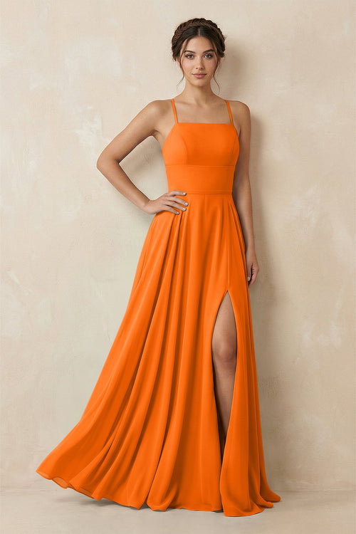 A - Line Chiffon Bridesmaid Dress With Slit in Cinnamon - SHE IS ME Bridesmaid Dresses