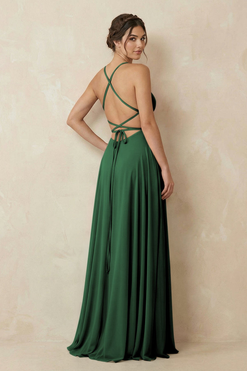 A - Line Chiffon Bridesmaid Dress With Slit in Dark Green - KISS BRIDAL Bridesmaid Dresses