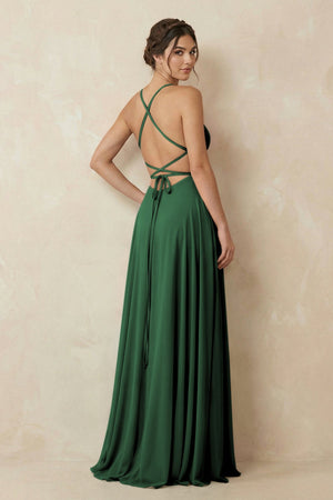 A - Line Chiffon Bridesmaid Dress With Slit in Dark Green - SHE IS ME Bridesmaid Dresses