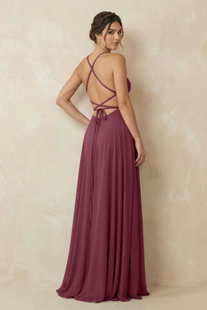 A-Line Chiffon Bridesmaid Dress With Slit in Desert Rose (2) | KISSBRIDAL