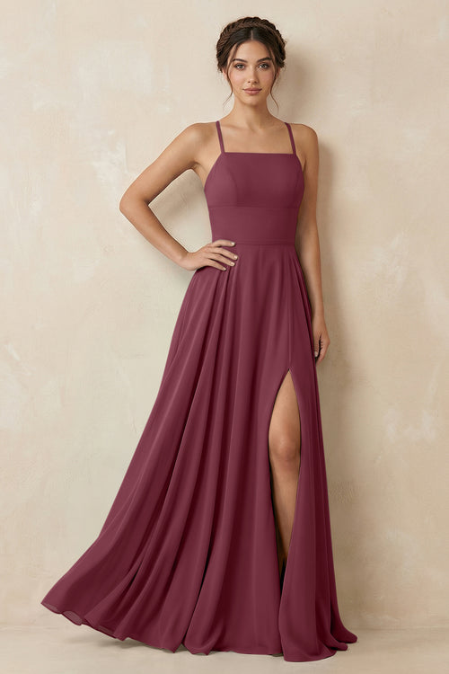 A-Line Chiffon Bridesmaid Dress With Slit in Desert Rose | KISSBRIDAL