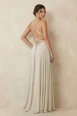 A - Line Chiffon Bridesmaid Dress With Slit in Dove Gray - SHE IS ME Bridesmaid Dresses