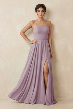 A - Line Chiffon Bridesmaid Dress With Slit in Dusk - SHE IS ME Bridesmaid Dresses