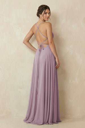 A - Line Chiffon Bridesmaid Dress With Slit in Dusk - SHE IS ME Bridesmaid Dresses