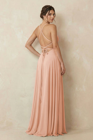 A - Line Chiffon Bridesmaid Dress With Slit in English Rose - SHE IS ME Bridesmaid Dresses
