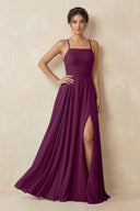 A - Line Chiffon Bridesmaid Dress With Slit in Fig - SHE IS ME Bridesmaid Dresses