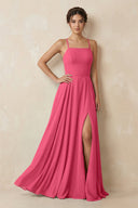 A - Line Chiffon Bridesmaid Dress With Slit in Fuchsia - SHE IS ME Bridesmaid Dresses