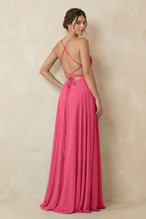 A - Line Chiffon Bridesmaid Dress With Slit in Fuchsia - SHE IS ME Bridesmaid Dresses