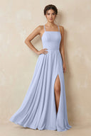 A - Line Chiffon Bridesmaid Dress With Slit in Ice - SHE IS ME Bridesmaid Dresses