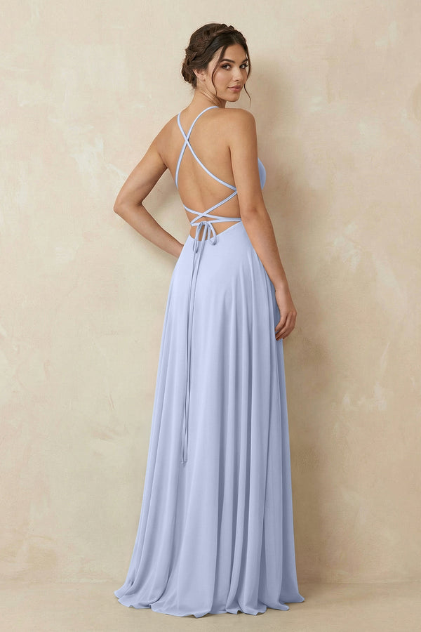 A - Line Chiffon Bridesmaid Dress With Slit in Ice - SHE IS ME Bridesmaid Dresses