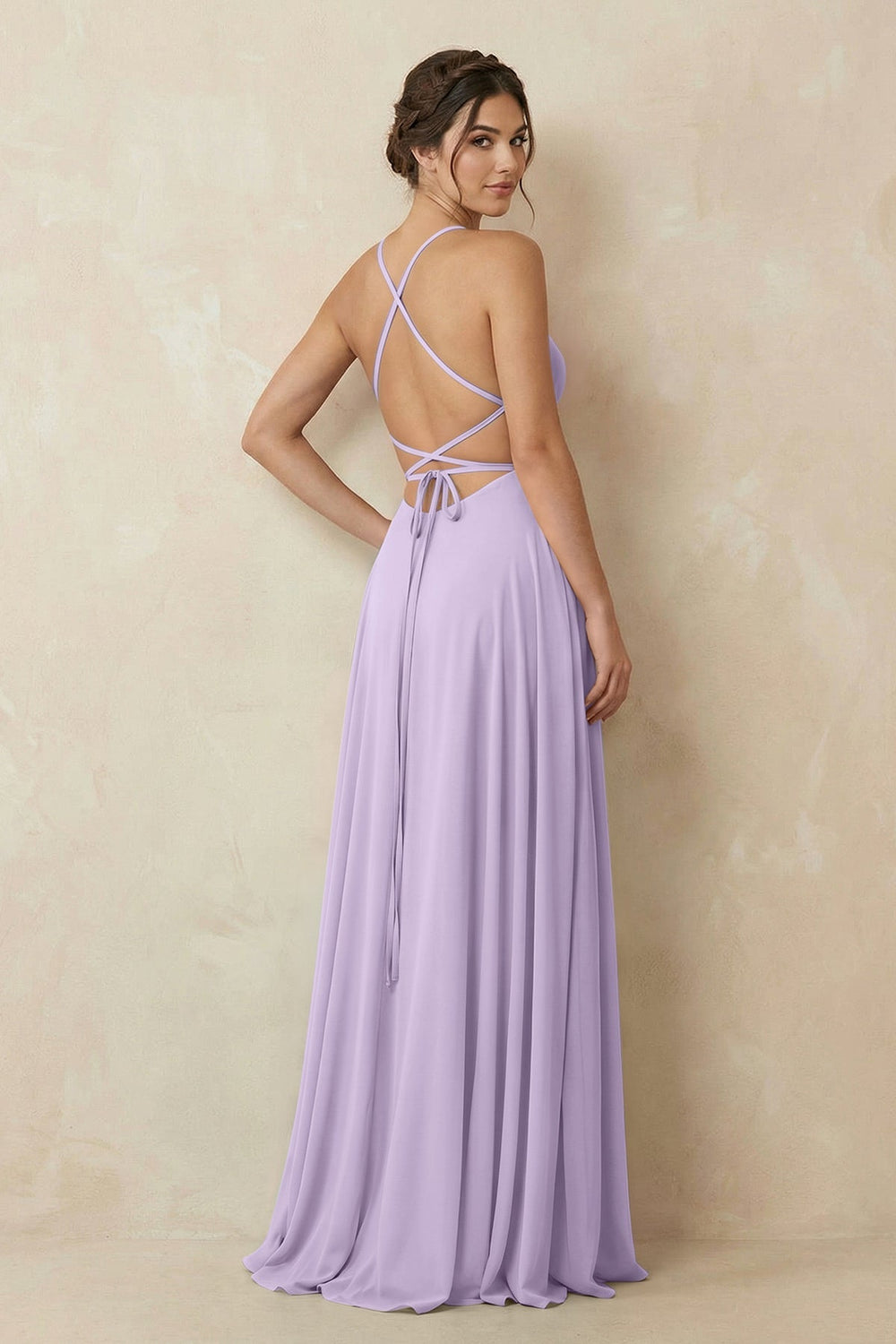 A - Line Chiffon Bridesmaid Dress With Slit in Lavender - KISS BRIDAL Bridesmaid Dresses