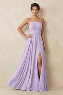 A - Line Chiffon Bridesmaid Dress With Slit in Lavender - SHE IS ME Bridesmaid Dresses