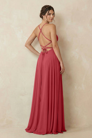 A - Line Chiffon Bridesmaid Dress With Slit in Merlot - SHE IS ME Bridesmaid Dresses