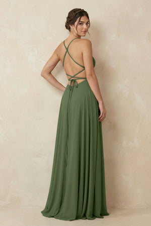 A-Line Chiffon Bridesmaid Dress With Slit in Moss (2) | KISSBRIDAL