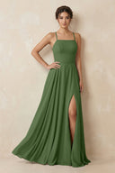 A - Line Chiffon Bridesmaid Dress With Slit in Moss - SHE IS ME Bridesmaid Dresses