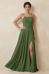 A-Line Chiffon Bridesmaid Dress With Slit in Moss | KISSBRIDAL