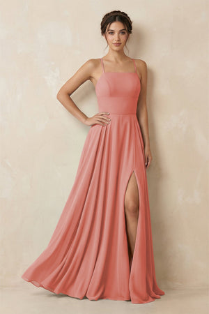 A - Line Chiffon Bridesmaid Dress With Slit in Mulberry - SHE IS ME Bridesmaid Dresses
