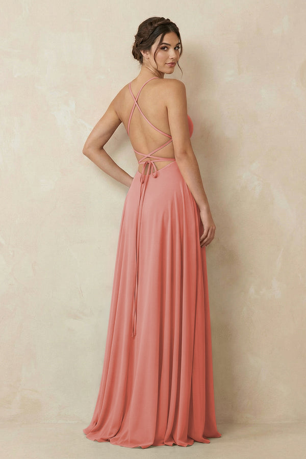 A - Line Chiffon Bridesmaid Dress With Slit in Mulberry - SHE IS ME Bridesmaid Dresses