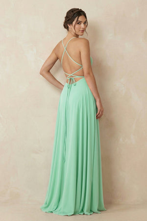 A - Line Chiffon Bridesmaid Dress With Slit in Pale Pistachio - SHE IS ME Bridesmaid Dresses