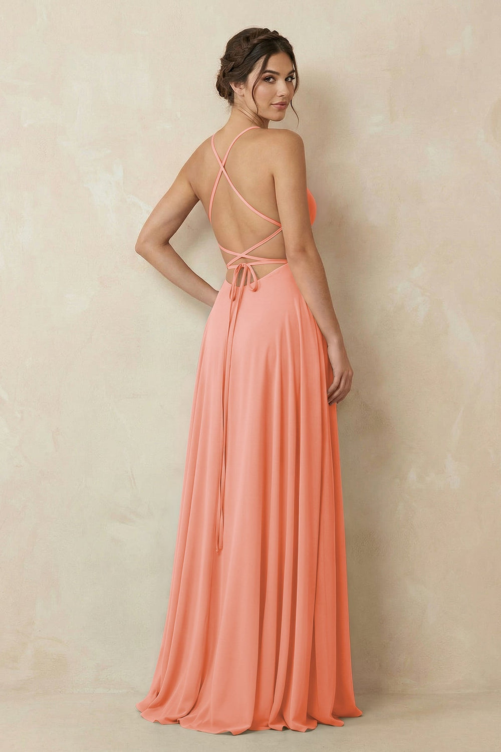 A - Line Chiffon Bridesmaid Dress With Slit in Rosette - KISS BRIDAL Bridesmaid Dresses