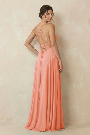 A - Line Chiffon Bridesmaid Dress With Slit in Rosette - SHE IS ME Bridesmaid Dresses