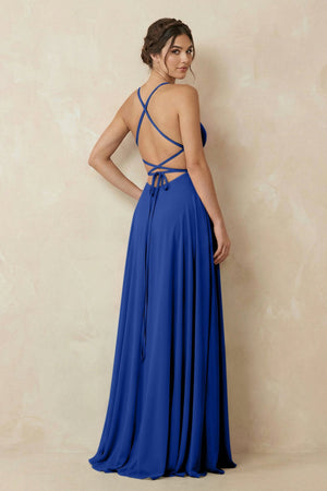 A - Line Chiffon Bridesmaid Dress With Slit in Royal Blue - SHE IS ME Bridesmaid Dresses