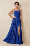 A - Line Chiffon Bridesmaid Dress With Slit in Royal Blue - SHE IS ME Bridesmaid Dresses
