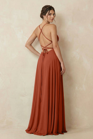 A - Line Chiffon Bridesmaid Dress With Slit in Spice - SHE IS ME Bridesmaid Dresses