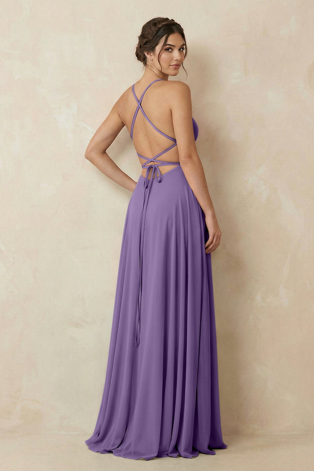 A - Line Chiffon Bridesmaid Dress With Slit in Tahiti - KISS BRIDAL Bridesmaid Dresses
