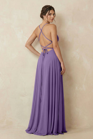 A - Line Chiffon Bridesmaid Dress With Slit in Tahiti - SHE IS ME Bridesmaid Dresses