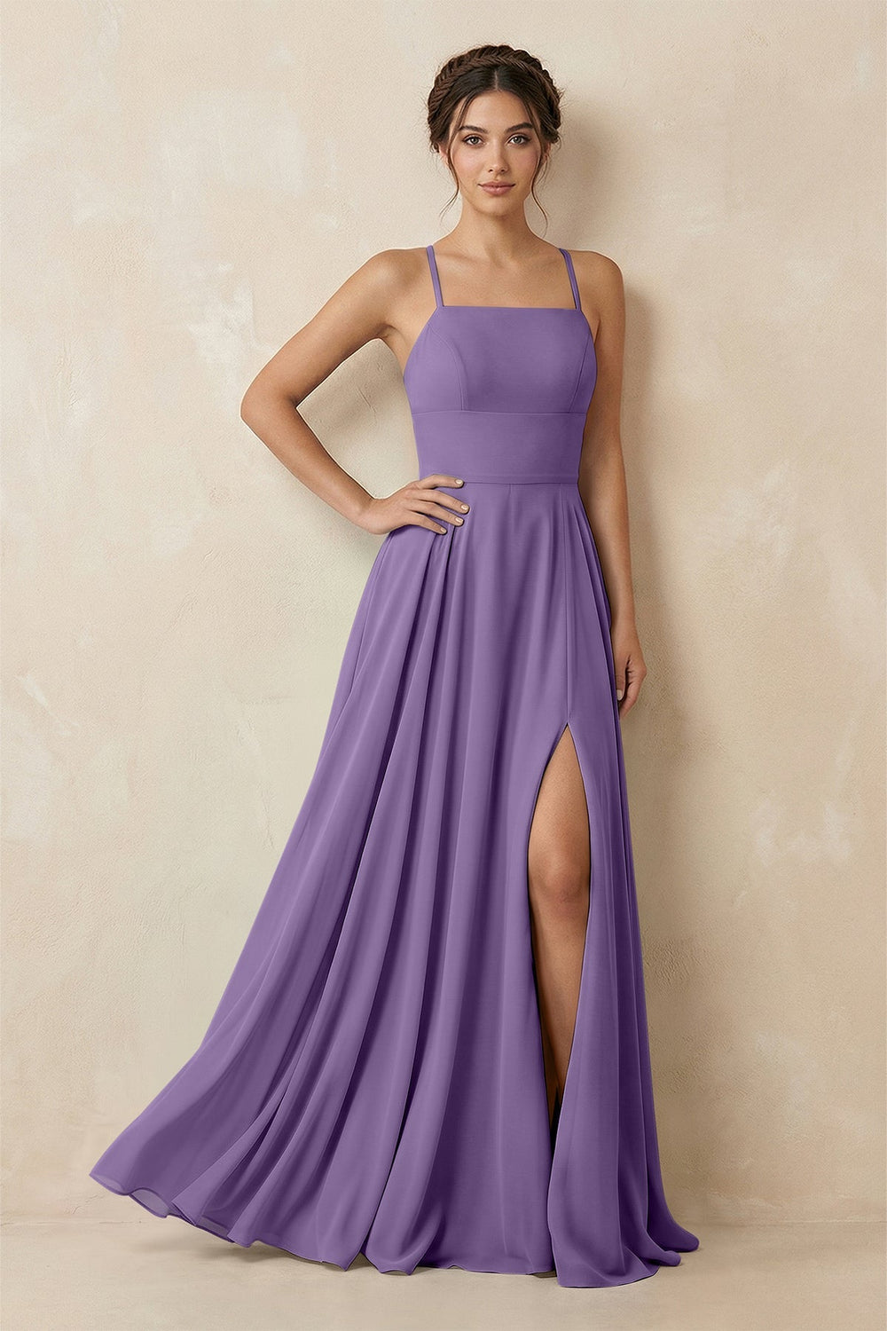 A - Line Chiffon Bridesmaid Dress With Slit in Tahiti - KISS BRIDAL Bridesmaid Dresses