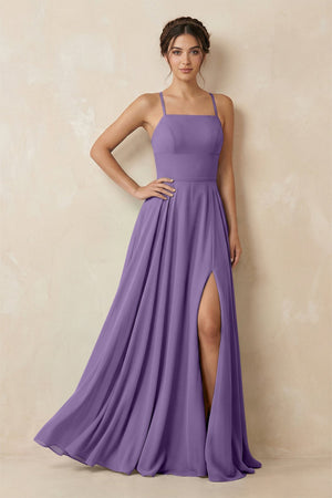 A - Line Chiffon Bridesmaid Dress With Slit in Tahiti - SHE IS ME Bridesmaid Dresses