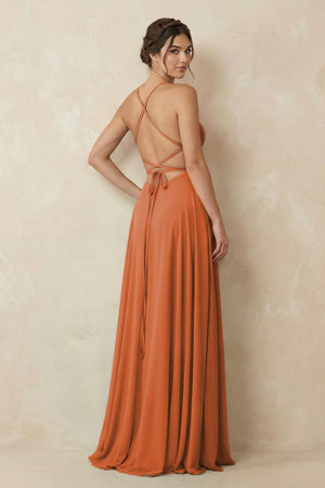 A - Line Chiffon Bridesmaid Dress With Slit in Terracotta - SHE IS ME Bridesmaid Dresses
