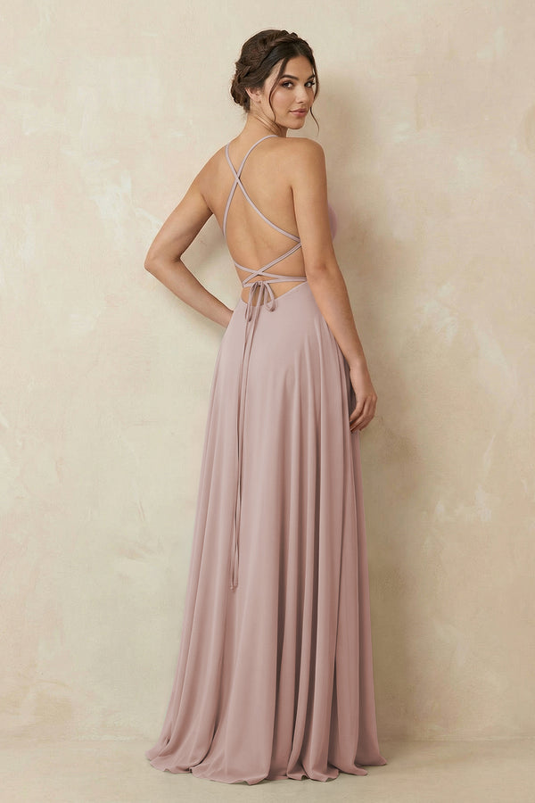 A-Line Chiffon Bridesmaid Dress With Slit in Toffee (2) | KISSBRIDAL