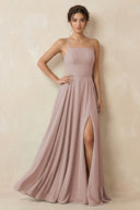 A-Line Chiffon Bridesmaid Dress With Slit in Toffee | KISSBRIDAL