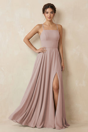 A-Line Chiffon Bridesmaid Dress With Slit in Toffee | KISSBRIDAL