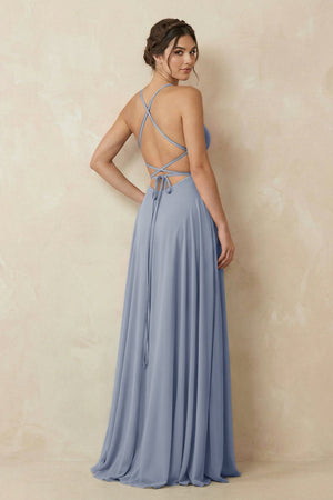 A - Line Chiffon Bridesmaid Dress With Slit in Twilight - SHE IS ME Bridesmaid Dresses