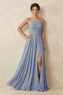A - Line Chiffon Bridesmaid Dress With Slit in Twilight - SHE IS ME Bridesmaid Dresses