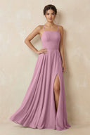 A - Line Chiffon Bridesmaid Dress With Slit in Vintage Mauve - SHE IS ME Bridesmaid Dresses