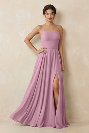 A - Line Chiffon Bridesmaid Dress With Slit in Vintage Mauve - SHE IS ME Bridesmaid Dresses