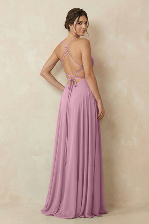 A - Line Chiffon Bridesmaid Dress With Slit in Vintage Mauve - SHE IS ME Bridesmaid Dresses