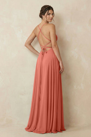 A - Line Chiffon Bridesmaid Dress With Slit in Wild Rose - SHE IS ME Bridesmaid Dresses