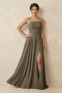 A - Line Chiffon Bridesmaid Dress With Slit in Willow Green - SHE IS ME Bridesmaid Dresses