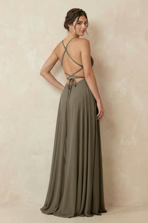 A - Line Chiffon Bridesmaid Dress With Slit in Willow Green - SHE IS ME Bridesmaid Dresses