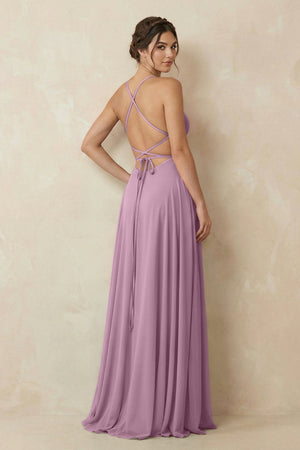A - Line Chiffon Bridesmaid Dress With Slit in Wisteria - SHE IS ME Bridesmaid Dresses