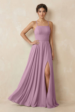 A - Line Chiffon Bridesmaid Dress With Slit in Wisteria - SHE IS ME Bridesmaid Dresses
